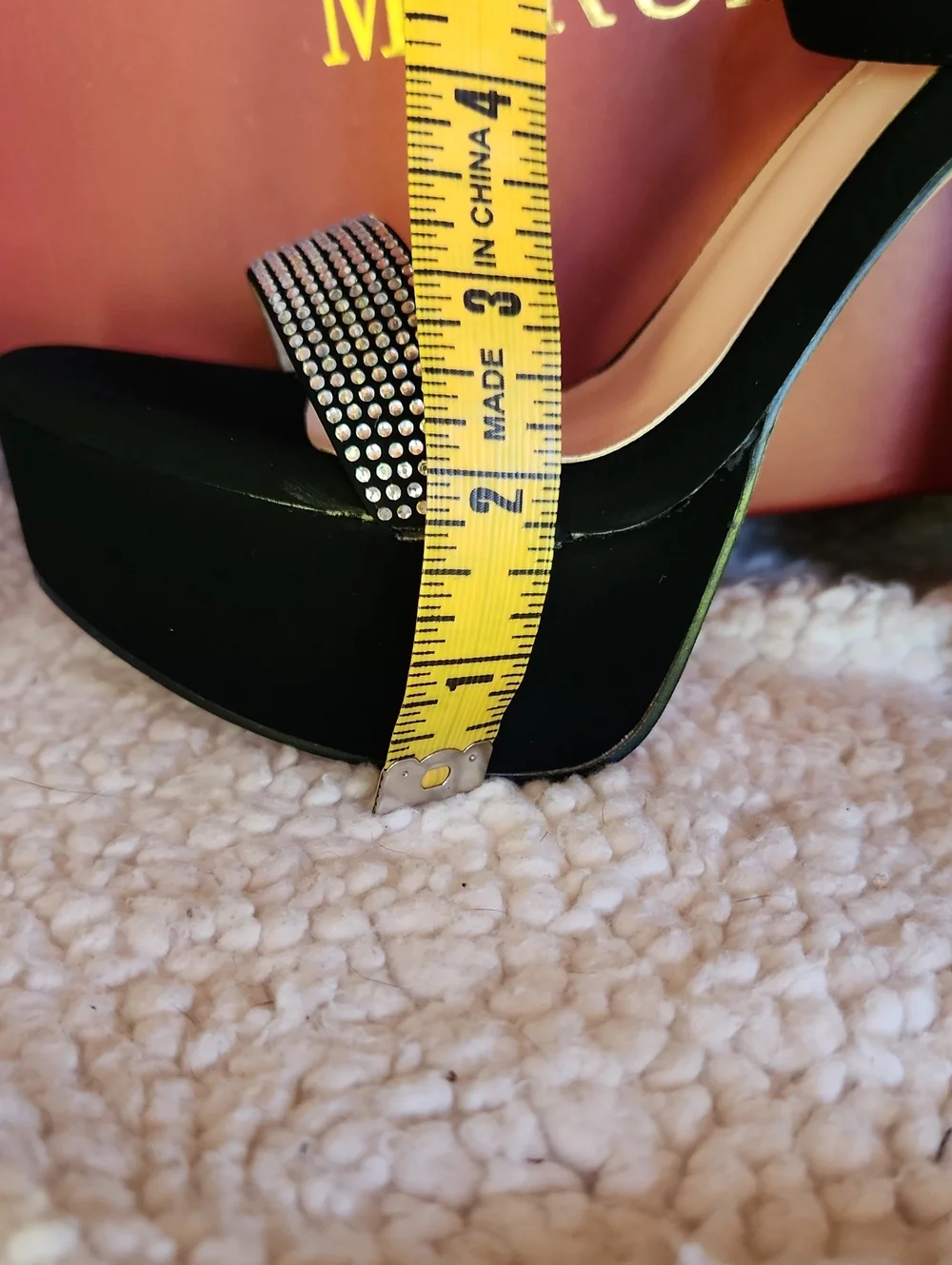 Black Rhinestone Platform Heels - Merumote